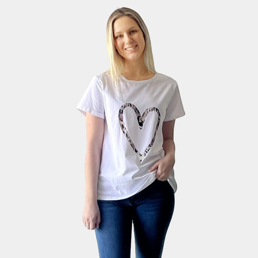 ANIMAL PRINT HEART TEE WHITE