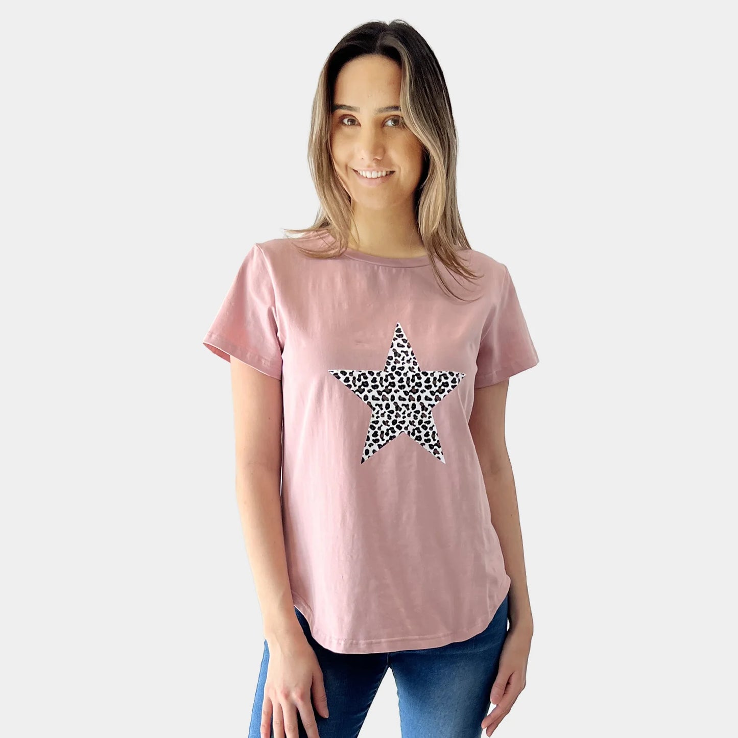 LEOPARD STAR TEE BLUSH