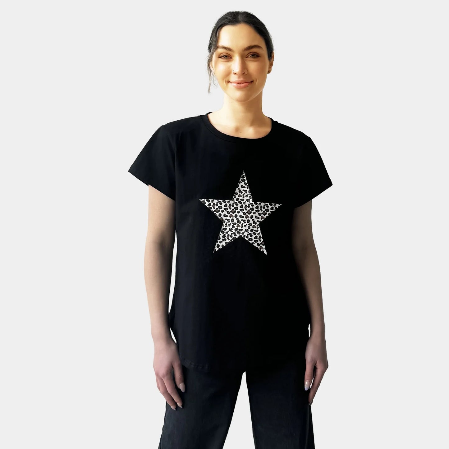 BLACK LEOPARD STAR TEE