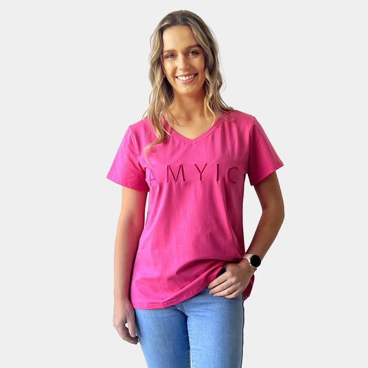 HOT PINK V-NECK TEE