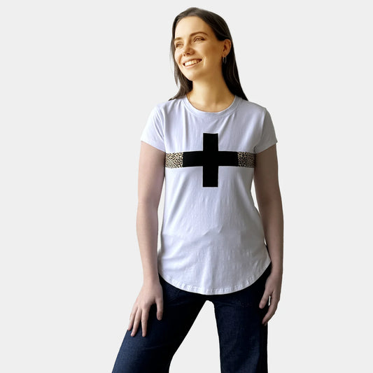 LEOPARD CROSS TEE