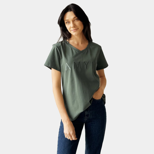 KHAKI V-NECK TEE