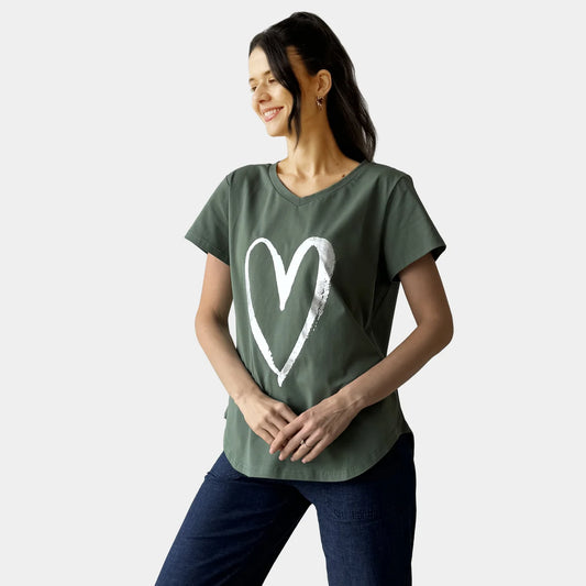 FOIL HEART TEE KHAKI