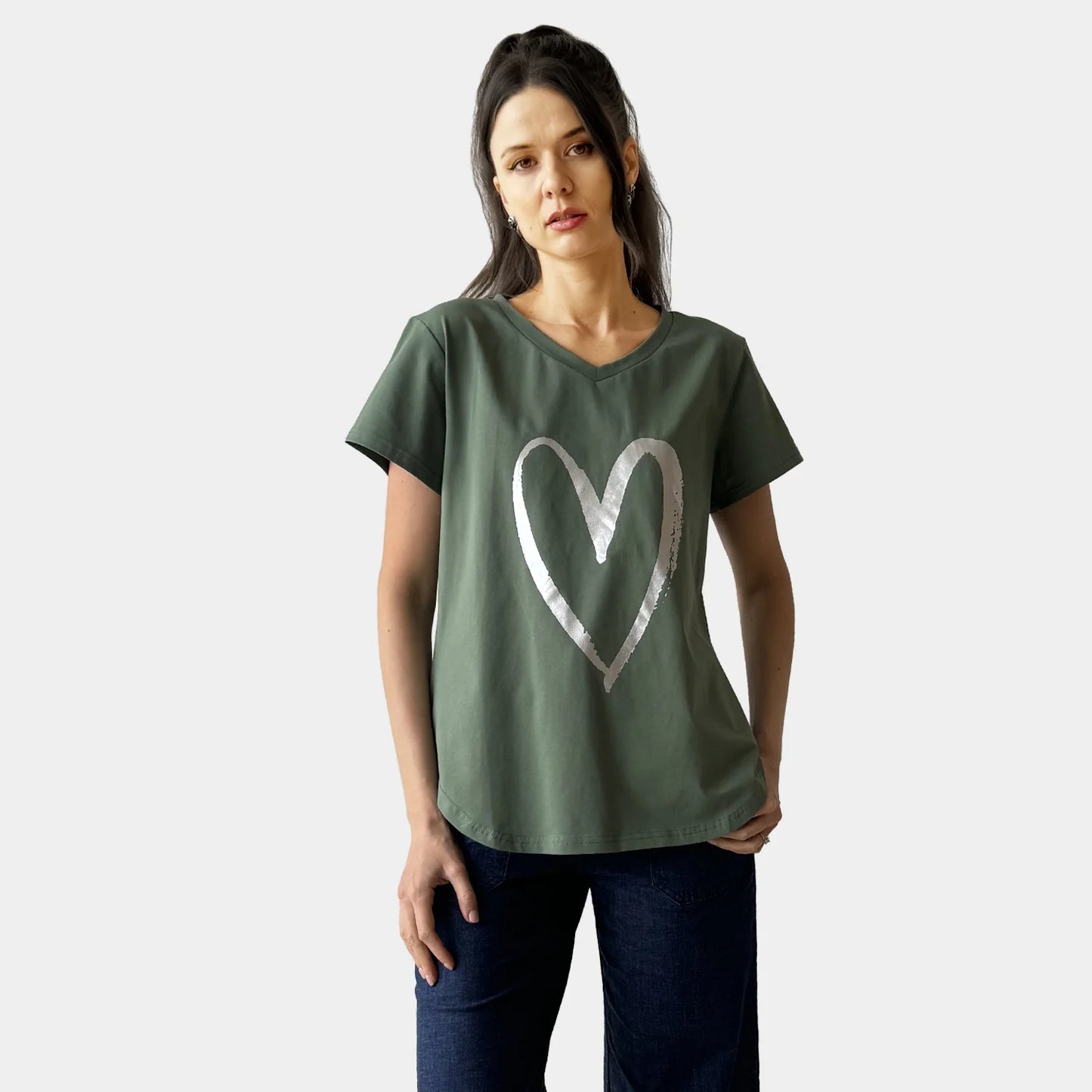 FOIL HEART TEE KHAKI